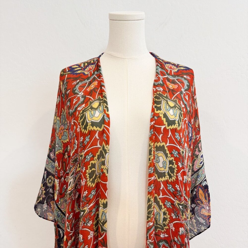 Subtle Luxury Caza Kimono Open Front Coverup Anthropologie Fall Boho Bohemian OS - Picture 4 of 12